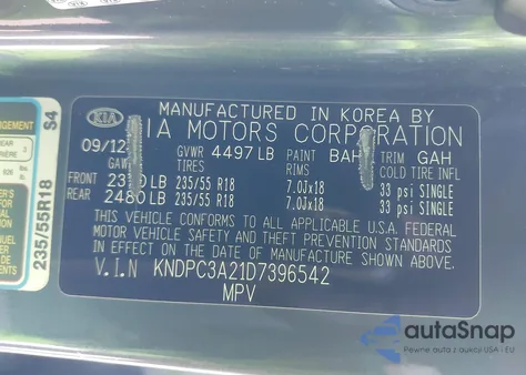 2013 Kia Sportage Ex from USA, damaged, VIN KNDPC3A21D7396542